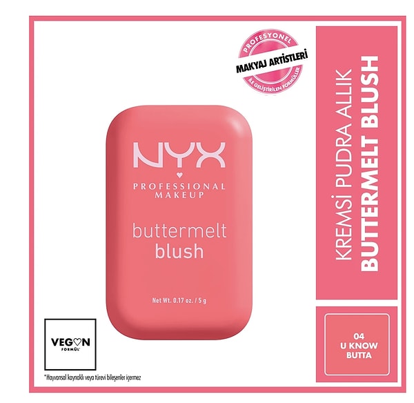 7. Hepsiburada günün indiriminde bugün! NYX Professional Makeup Buttermelt Blush Kremsi Pembe Pudra Allık - 04 U Know Butta