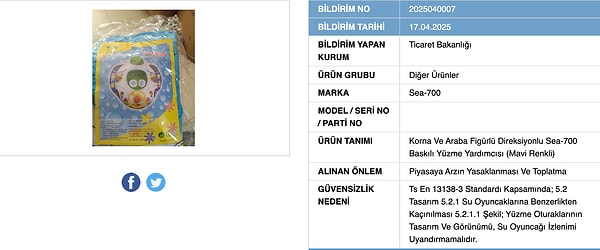 Bakanlığın piyasadan toplatılmasına karar verdiği ürünler 👇