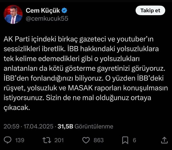 İşte o paylaşım: