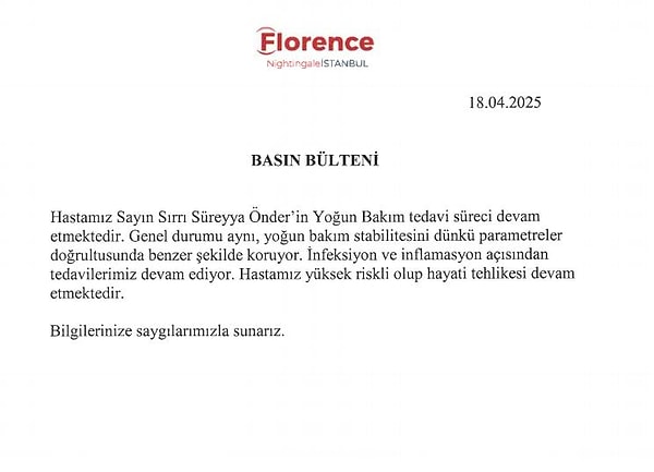 Hastaneden yapılan açıklama şu şekilde: