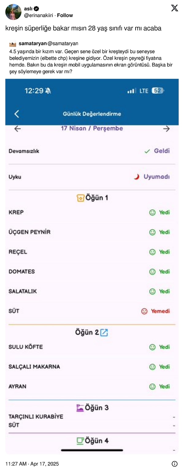 Menü çok iyi.