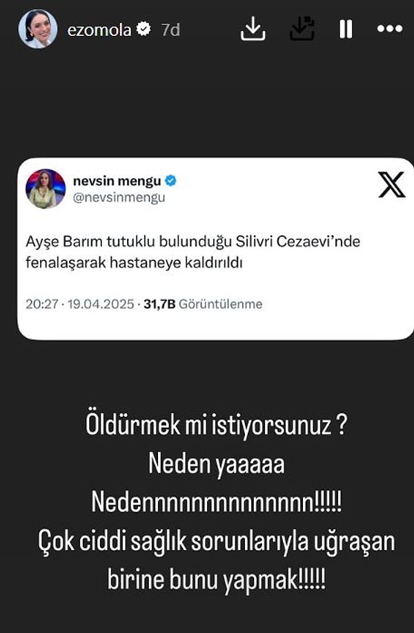 İşte Ezgi Mola'nın Ayşe Barım paylaşımı: