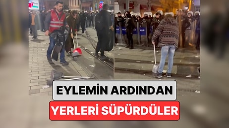 Tünel Meydanı'nda Gazze Yürüyüşünde Polis Engeli ile Karşılaşan Gençler Eylem Sonrası Yerleri Temizledi