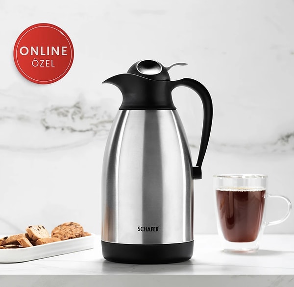 9. Hepsiburada Fırsat Ürünü: Schafer Kitchen House 2 Litre Çift Katlı Çelik Termos-İnox