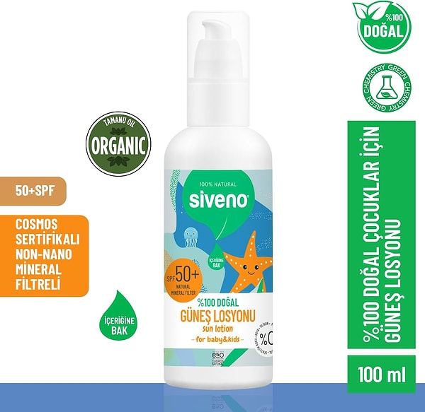 8. Doğal güneş kremleri arasında %100 doğal içeriği ile en çok sevilen marka Siveno!