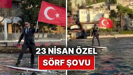 Milli Sporcu Oğuz Kaan Beğeç, 23 Nisan'ı Kutlamak İçin Elinde Türk Bayrağı ile Boğazda Sörf Yaptı!