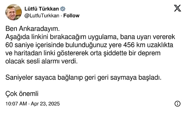 Ankara'daki bir vatandaş, kendisine dahi bildirim geldiğini paylaştı.
