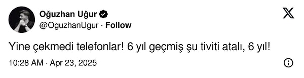2019 tweet'ini hatırlatan Oğuzhan Uğur GSM operatörlerinin ihmalini vurguladı.