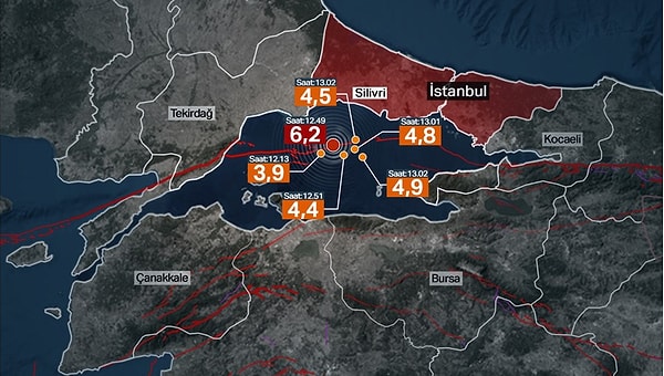 6.2 büyüklüğündeki depremin ilçe ilçe hissedilme yoğunlukları şöyle;