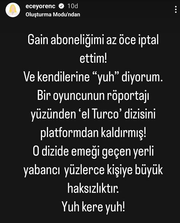 Karara ilk tepki gösteren senarist Ece Yörenç oldu.