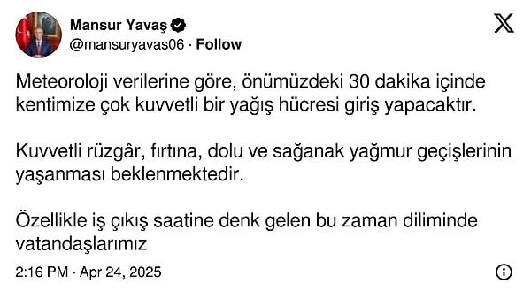 Mansur Yavaş'tan Ankaralılara uyarı.