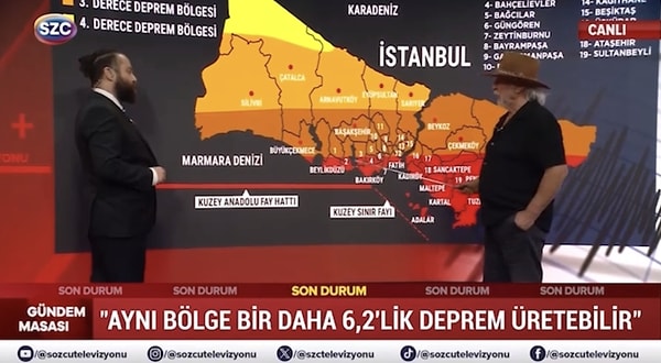 Üşümezsoy, Adalar Fayı'nın aktif olmadığını ve haritada 'en riskli ilçeler' olarak belirtilen yerlerin yanlış olduğunu ifade etti. Görseli