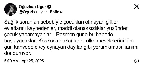 En dikkat çeken çıkışlardan biri de Oğuzhan Uğur’dan geldi. Uğur, Twitter hesabından şu ifadeleri paylaştı: