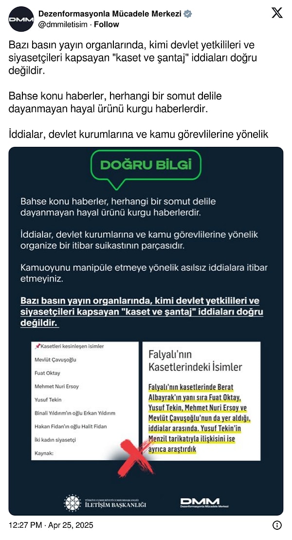İşte Dezenformasyonla Mücadele Merkezi'nin yaptığı o paylaşım:
