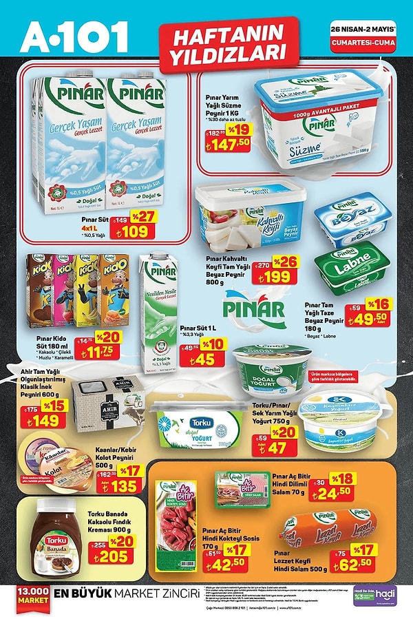 Pınar %3,3 Tam Yağlı Süt 1 Litre 45 TL