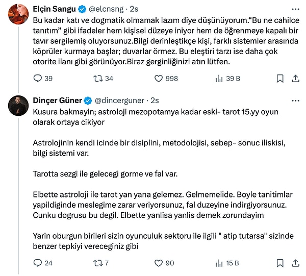 Bu eleştiriler karşısında Elçin Sangu, "Bu kadar katı ve dogmatik olmamak lazım diye düşünüyorum." diyerek yanıt verdi.