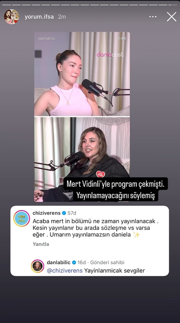 Bölümle ilgili sessizliğe bürünen Danla Bilic de Mert Vidinli hakkında ilk kez konuştu.
