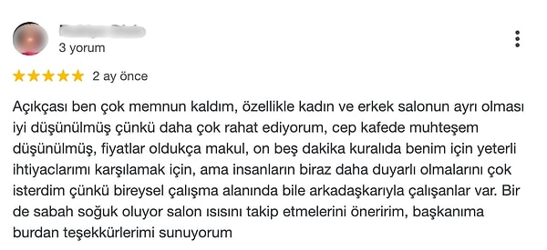 İki ay önce yorum yapan bir kütüphane kullanıcısı, kadın ve erkek salonlarının ayrı olduğunu belirtiyor.