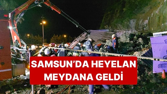 Samsun'da Heyelan Meydana Geldi, Akaryakıt İstasyonuna Kaya Düştü