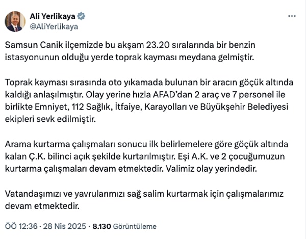 İçişleri Bakanı Ali Yerlikaya konuyla ilgili açıklama yaptı. Araçta iki çocuk olduğu öğrenildi.