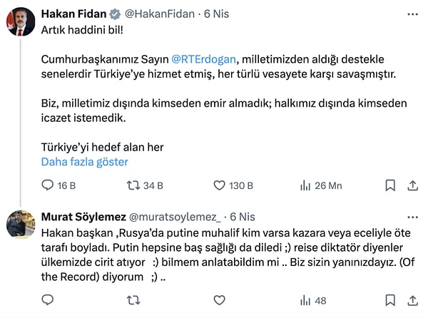Dışişleri Bakanı Hakan Fidan’ın paylaşımına Vladimir Putin örneği ile cevap veren TRT muhabiri Murat Söylemez’in mesajı tepki çekti.