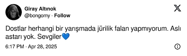 Giray Altınok, hakkında çıkan iddiaları X hesabından yaptığı paylaşımla yalanladı.