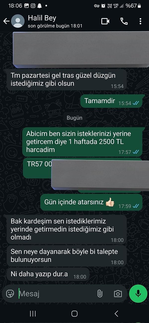 Kullanıcının işletme sahibiyle yaşadığı diyalog da şöyle;