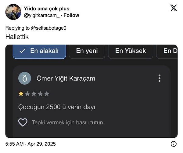 Paylaşımın yayılmasıyla işletmenin Google sayfasına şikayette bulunanlar oldu.