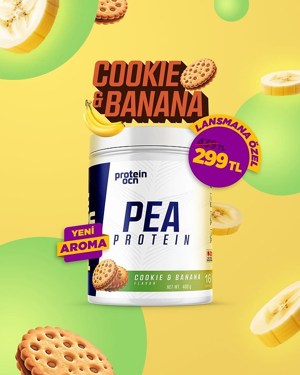 Popüler vegan protein kaynağı Pea Protein yeni enfes lezzeti Cookie & Banana aroması ile sizlerle!