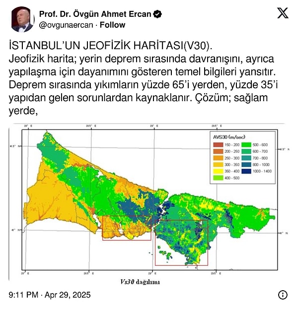 Ahmet Ercan İstanbul'un deprem haritasını paylaştı.