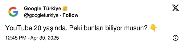 Google Türkiye, 20 yaşındaki YouTube için özel bir paylaşım yaptı. O paylaşımlar şöyle oldu 👇