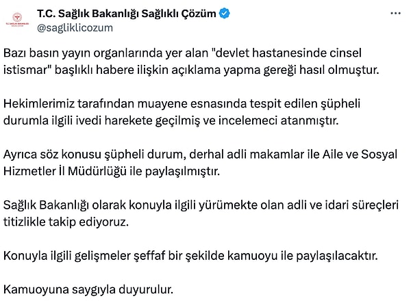 Sağlık Bakanlığı'nın açıklaması: