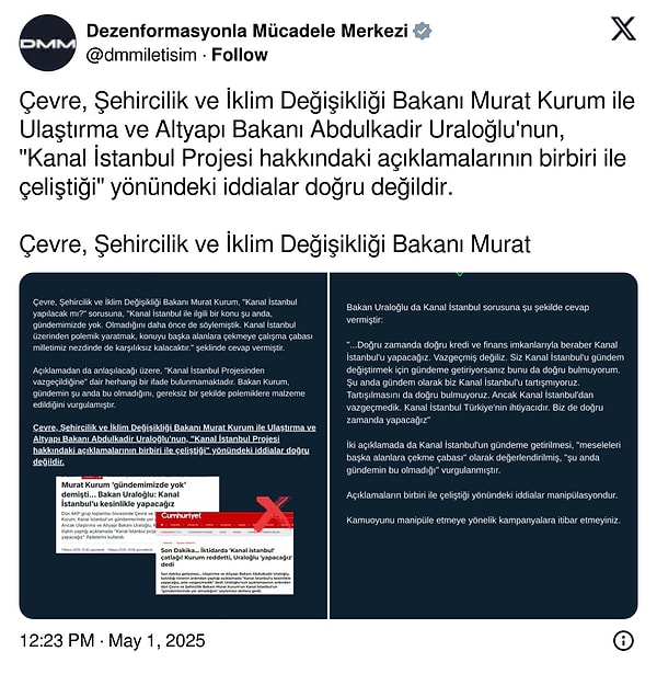 Dezenformasyonla Mücadele Merkezi'nden açıklama geldi.