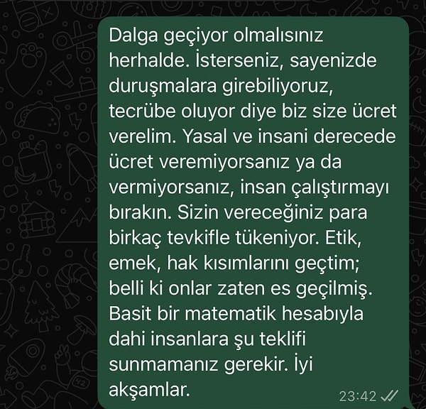 İşe başvuran kişi ise işverenin teklifine şöyle bir yanıt verdi.