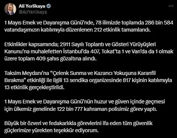 İşte o paylaşım: