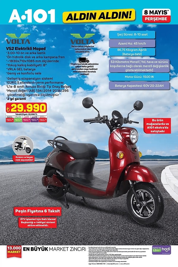 Volta VS2 Elektrikli Moped 29.990 TL
