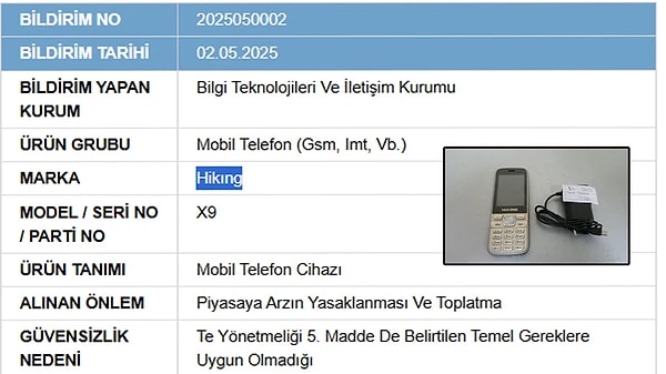 Satışı yasaklanan cep telefonu modelleri arasında ise şu modeller yer aldı: