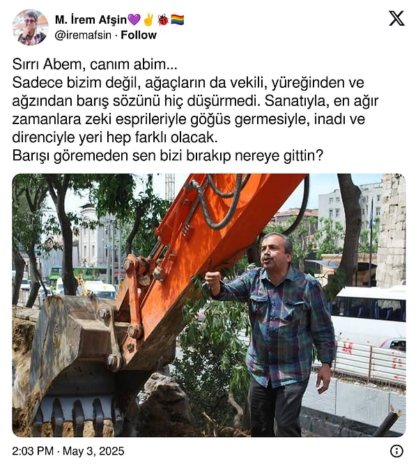 Ölümüyle sevenlerini yasa boğan Sırrı Süreyya Önder'in o paylaşımına yaşamını yitirmesinin ardından gelen yorumlar şöyle oldu: