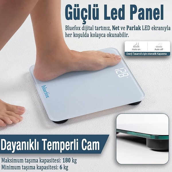 Bluefox Dijital Banyo Tartısı – Hassas ve Şık Tasarım