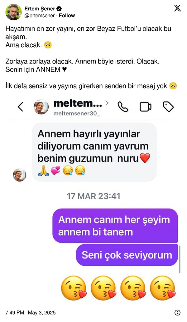Yayını öncesindeki paylaşımı