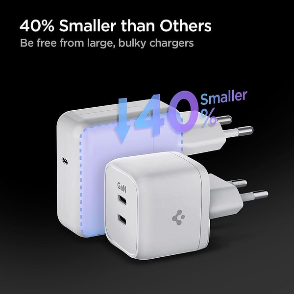 Spigen 35W USB-C 2 Port Mini Hızlı Şarj Aleti
