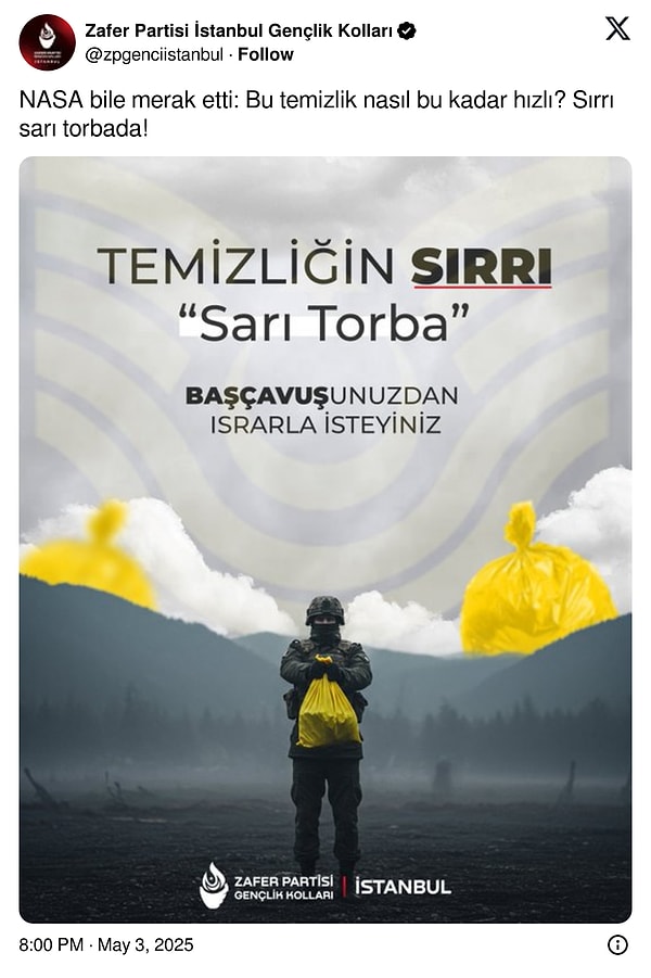 Zafer Partisi İstanbul Gençlik Kolları ilk paylaşımını silerek bir paylaşım daha yaptı 👇