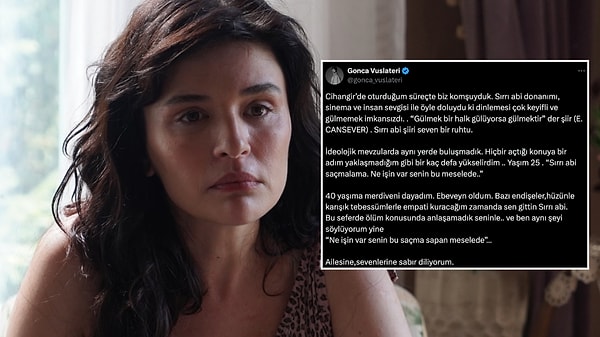 Son olarak oyuncu Gonca Vuslateri’nin sosyal medya paylaşımı gündem oldu.