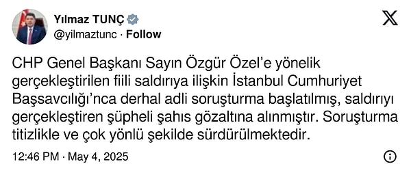 Adalet Bakanı Yılmaz Tunç’un paylaşımı