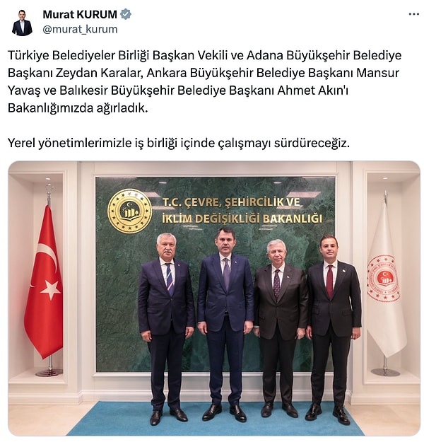 Murat Kurum'un X hesabından yaptığı paylaşım: