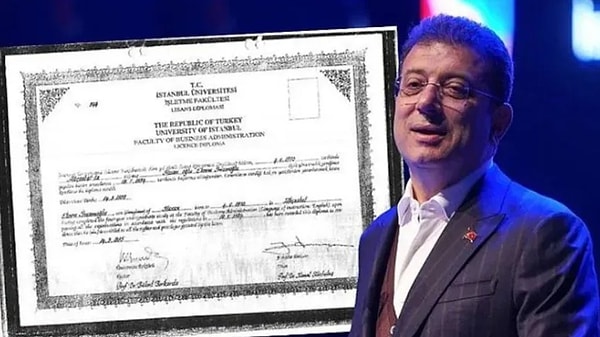 Ekrem İmamoğlu'nun diploması 18 Mart tarihinde İstanbul Üniversitesi tarafından iptal edilmişti.