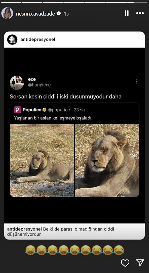 Nesrin Cavadzade, hikayesinde yer verdiği alıntıda "ciddi ilişki düşünmeyen" erkeklere göndermede bulundu. Bu imanın Pamir Pekin'e gönderildiği düşünüldü.