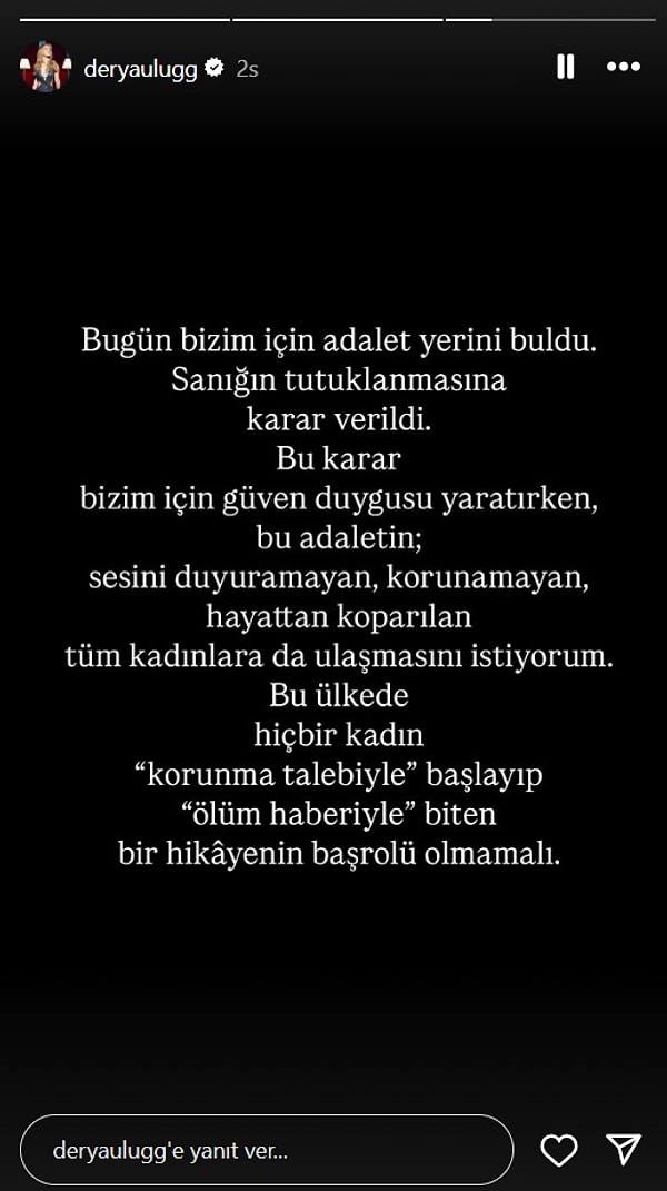 Ardından mahkeme kararını paylaştı. Sanık hakkında tutuklama kararı verildiğini söyledi.
