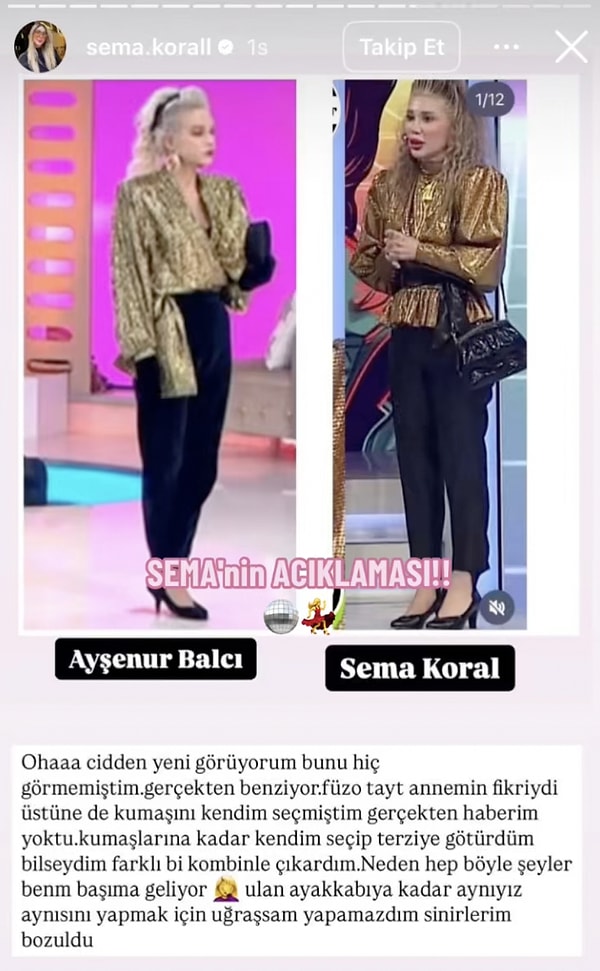 Aldığı tepkilerin ardından Instagram hesabından konuyla ilgili bir açıkalama yapan Sema "Bunu hiç görmemiştim" dedi.