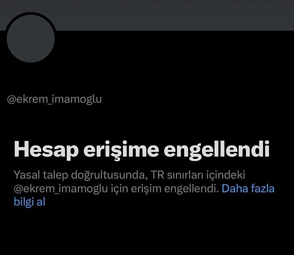 Tutuklanan ve görevden uzaklaştırılan Ekrem İmamoğlu'nun X hesabı mahkeme kararıyla erişime kapatıldı.